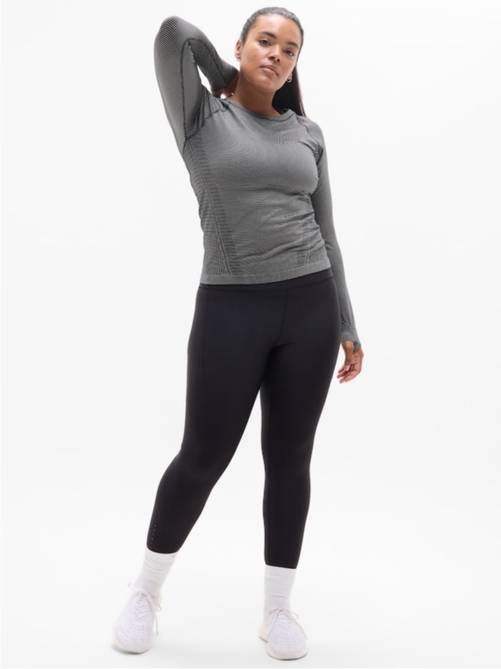 Athleta Momentum Seamless Top - Black & White Stripe